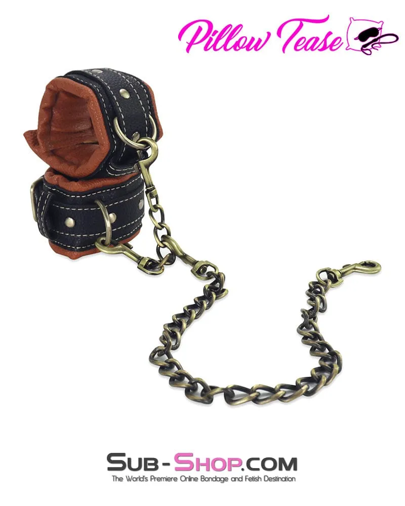 1672DL      Padded Bondage Collar and Cuffs with Gold Chains