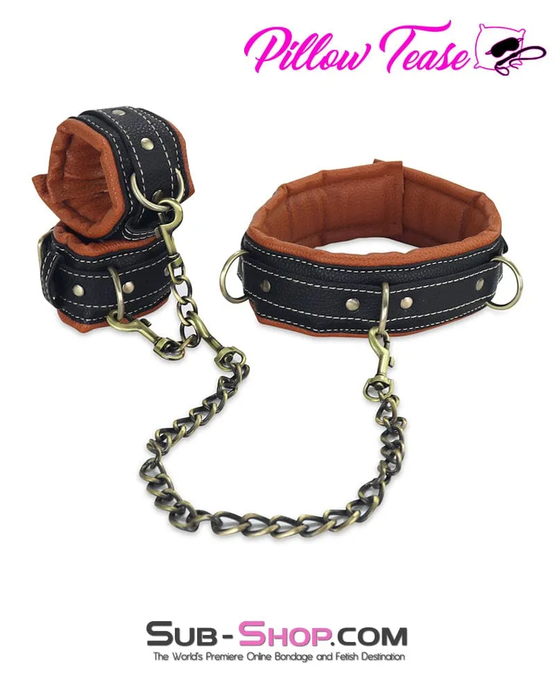 1672DL      Padded Bondage Collar and Cuffs with Gold Chains