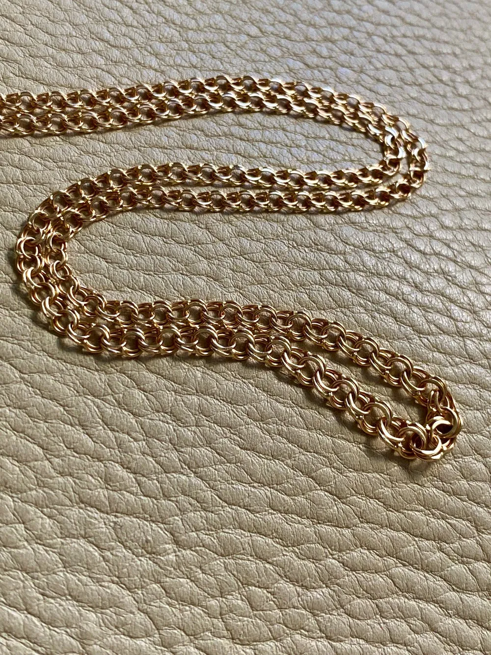 17.7 inch length - Vintage Swedish Double-link necklace - Solid 18k gold