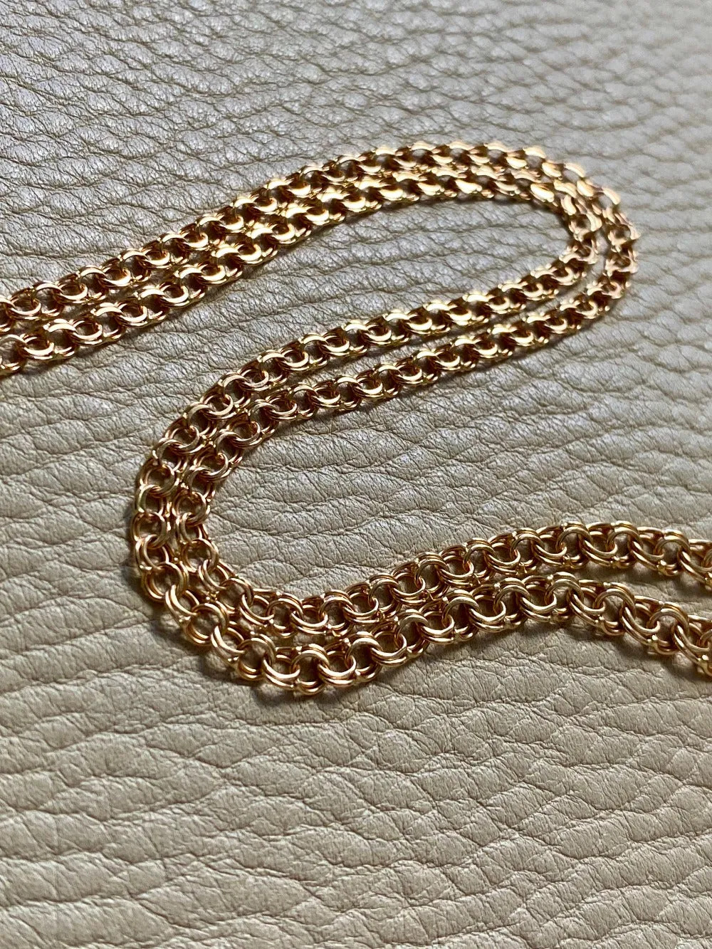 17.7 inch length - Vintage Swedish Double-link necklace - Solid 18k gold