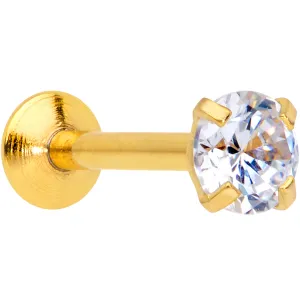 18 Gauge 1/4 CZ Gem Gold PVD 3mm Threadless Push In Labret Tragus