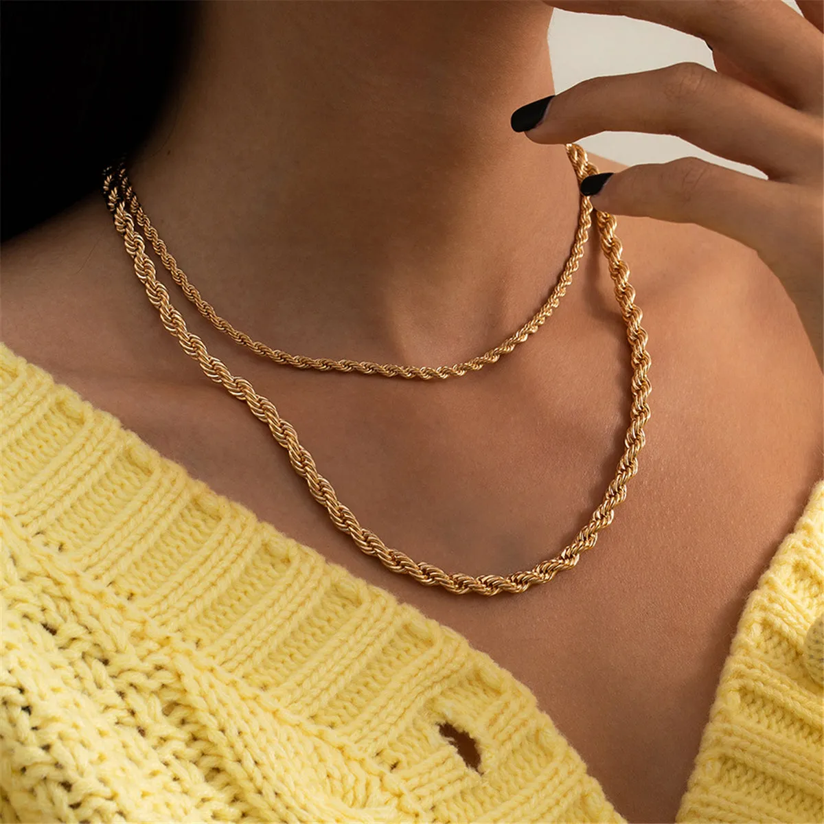 18K Gold-Plated Layered Rope Chain Set