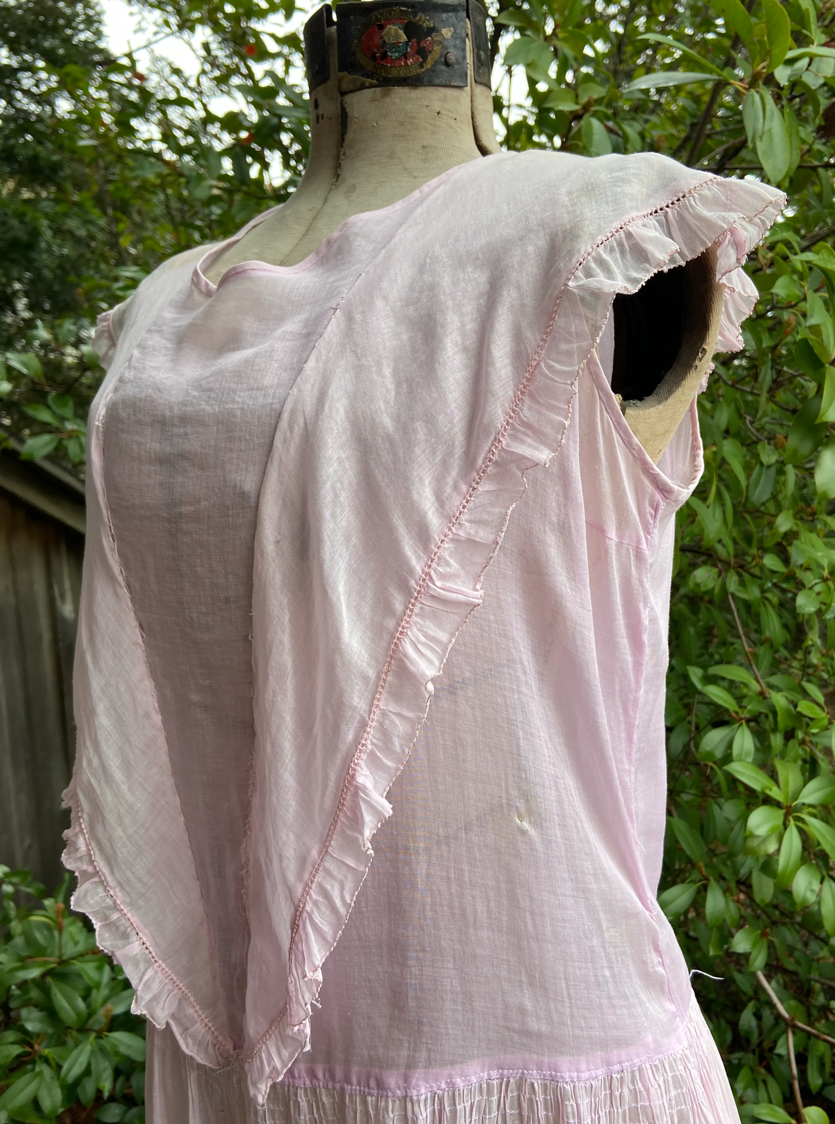 1920s Drop Waist Cotton Voile Flower Basket Dress