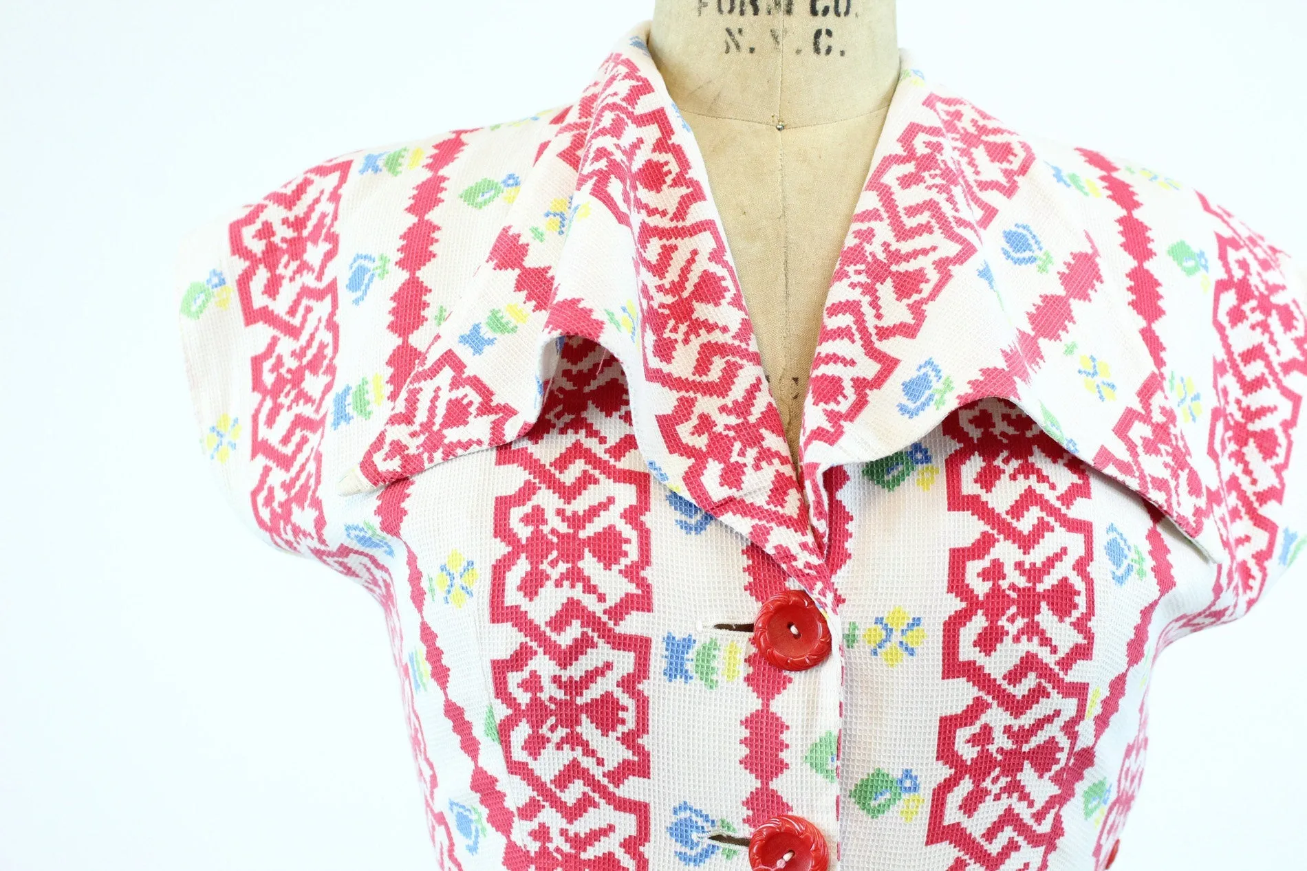1930s cotton cross stitch print dress medium | new spring summer
