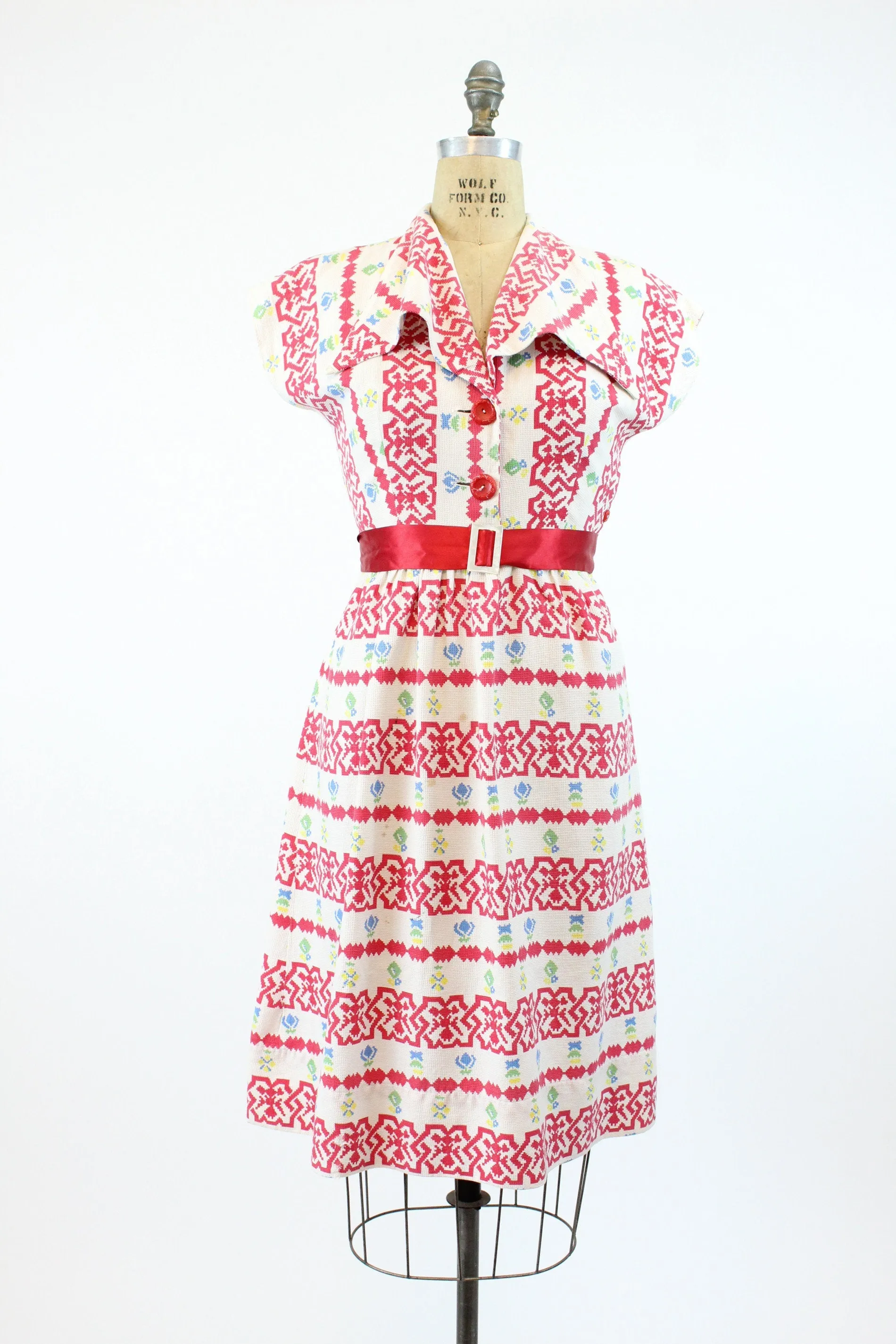 1930s cotton cross stitch print dress medium | new spring summer
