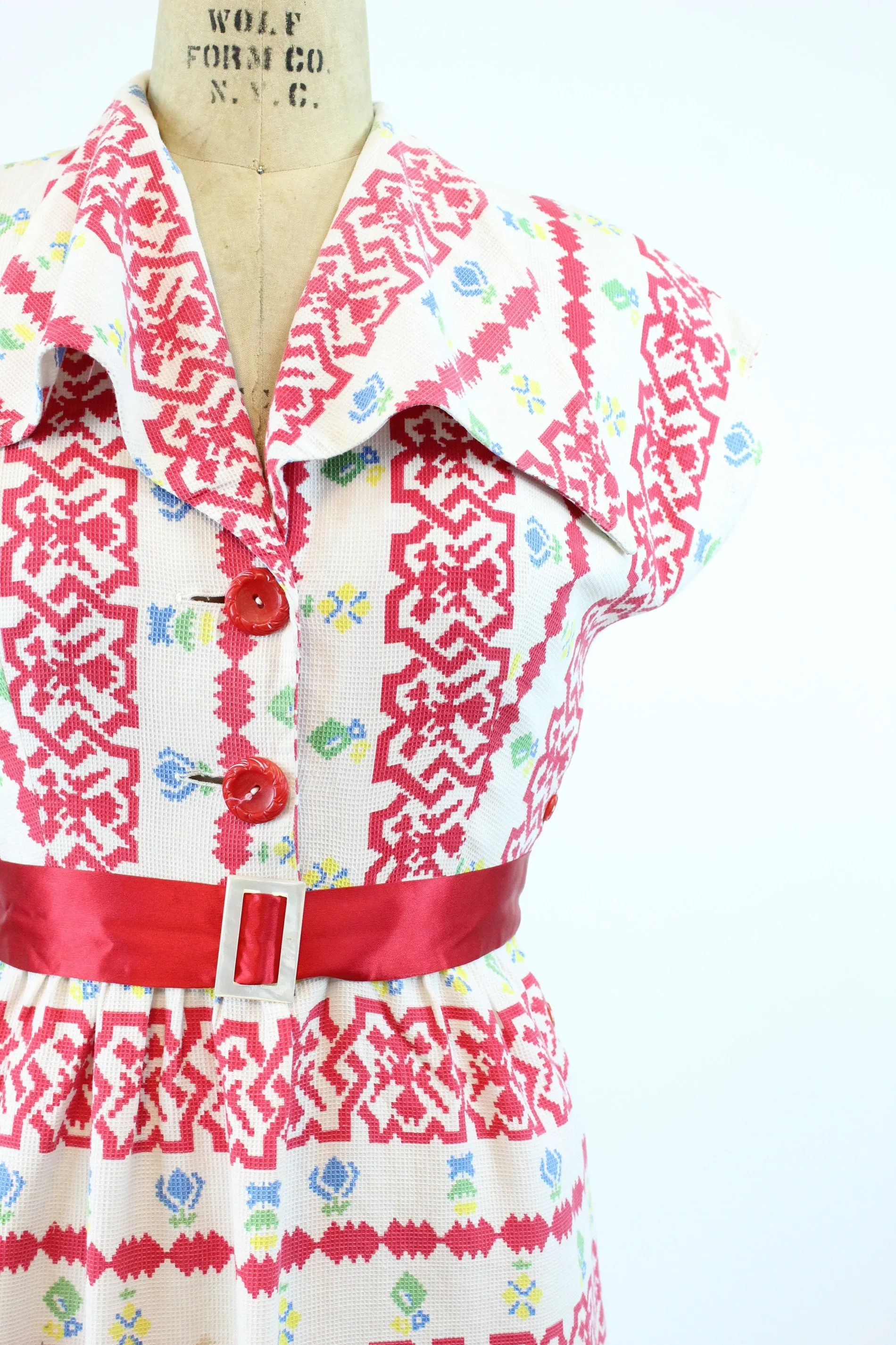 1930s cotton cross stitch print dress medium | new spring summer
