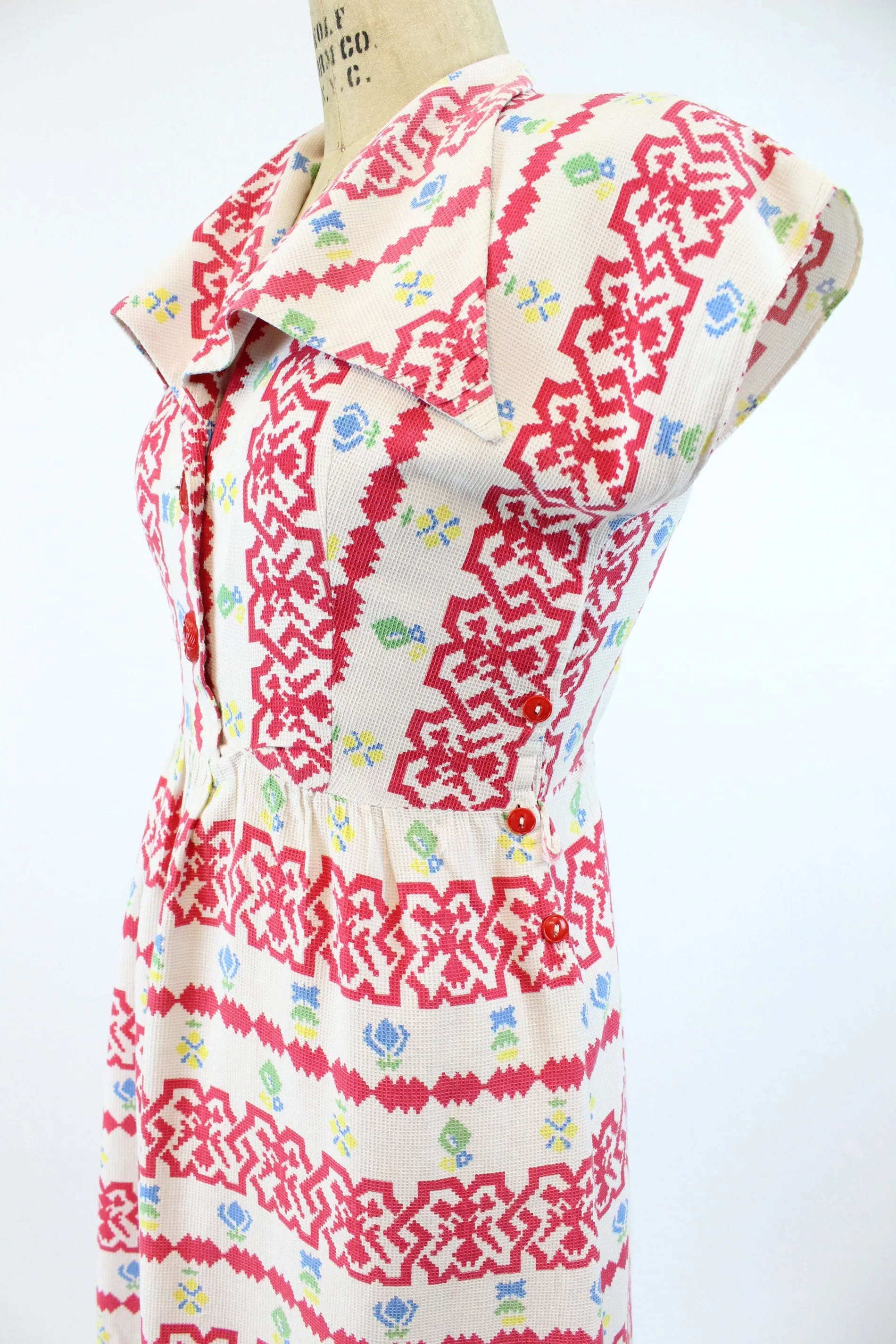 1930s cotton cross stitch print dress medium | new spring summer