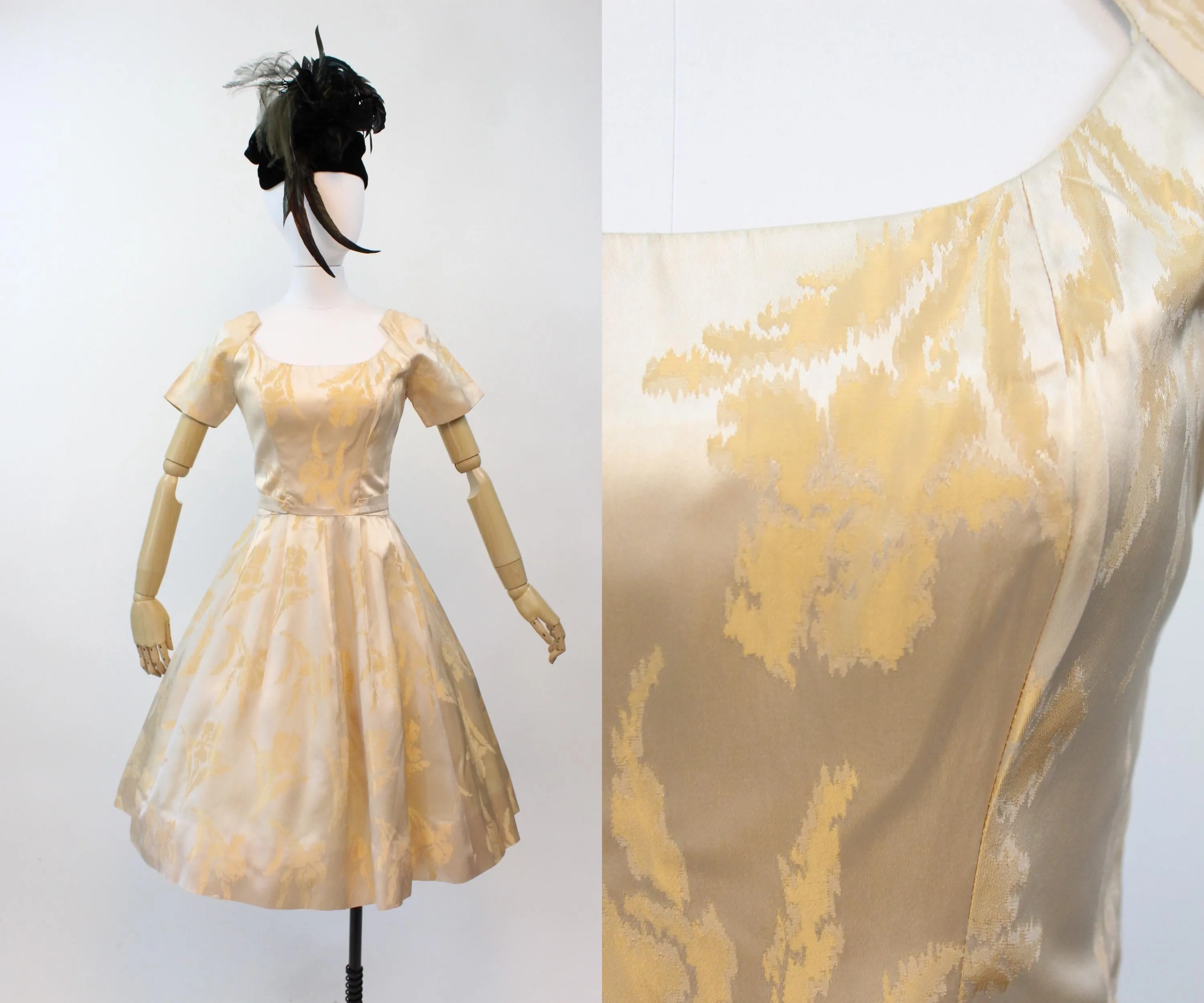 1950s SUZY PERETTE brocade gold dress small | new fall winter