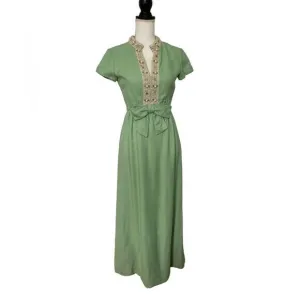 1960s Vanilla Mint Vintage Maxi Dress