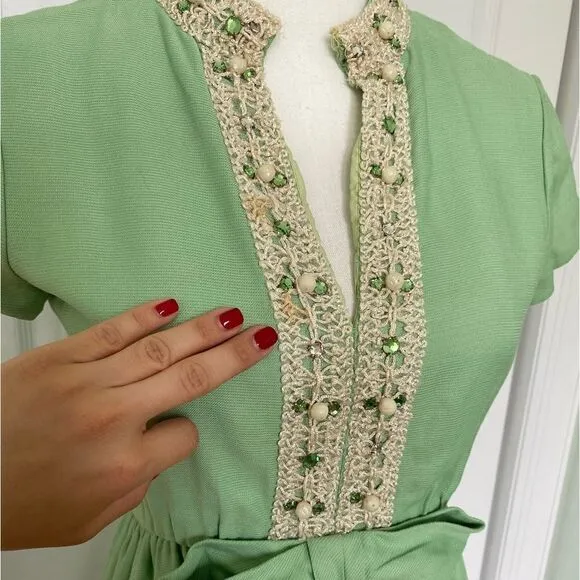 1960s Vanilla Mint Vintage Maxi Dress