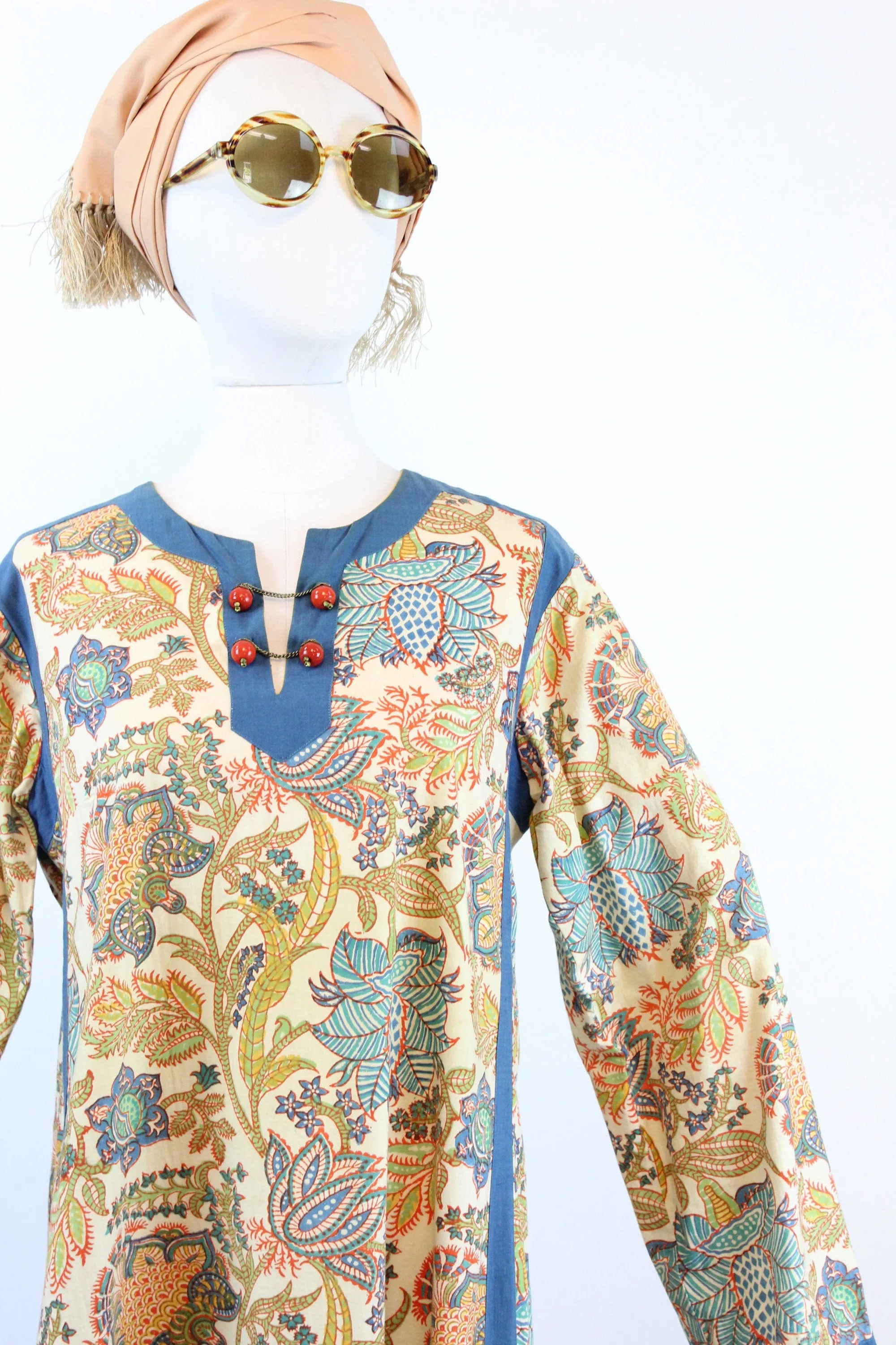 1970s Aananda Indian cotton dress caftan small medium | new spring summer