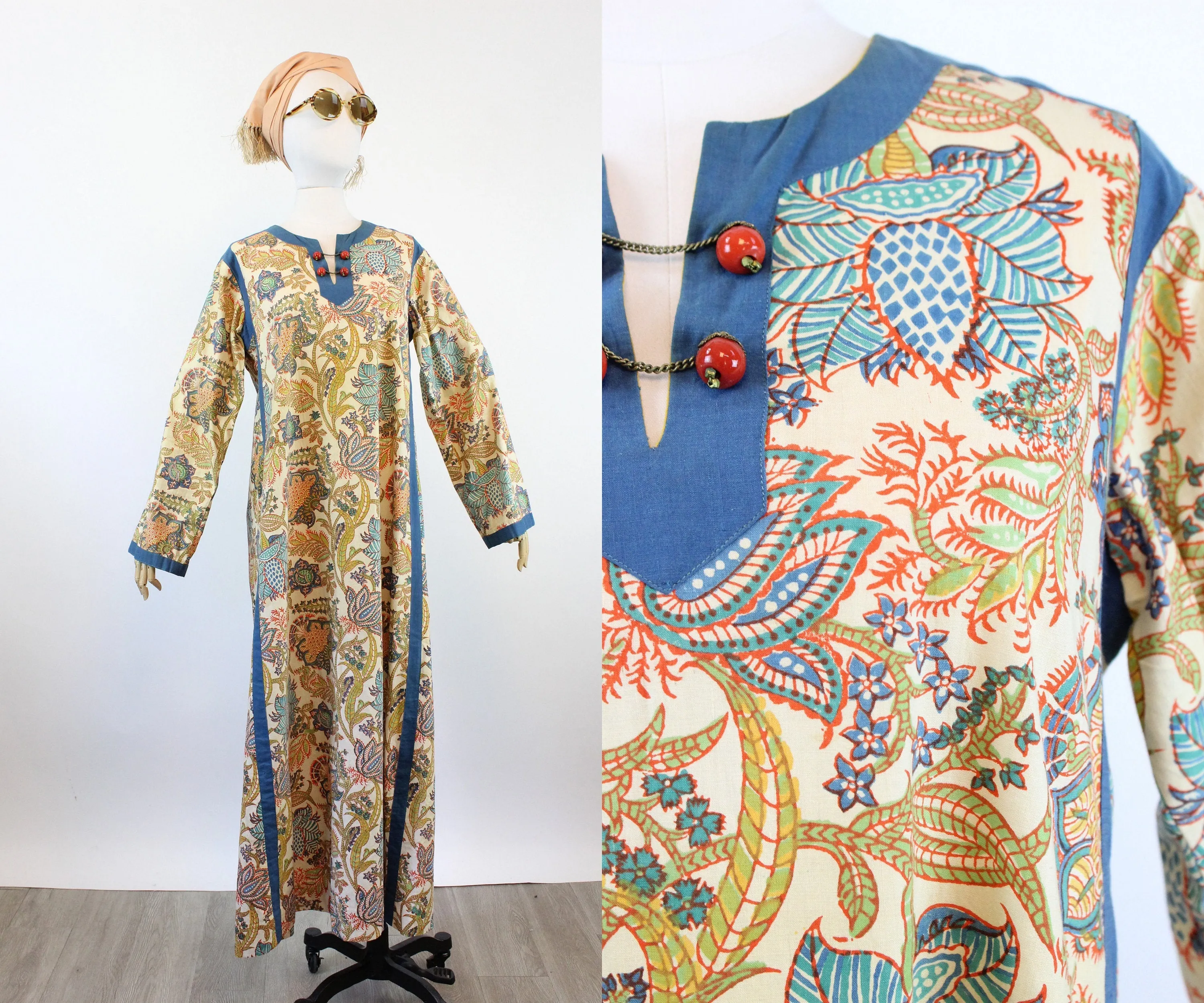 1970s Aananda Indian cotton dress caftan small medium | new spring summer