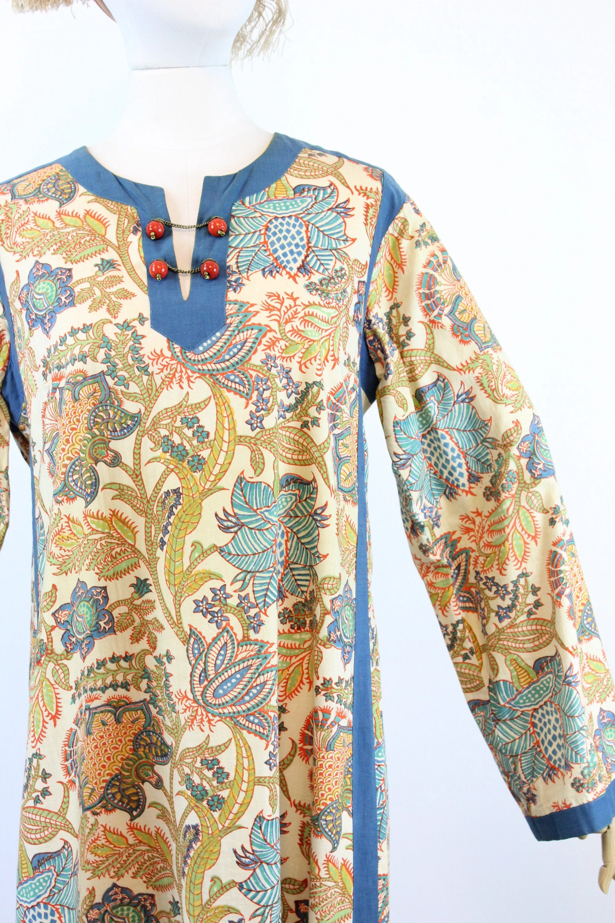 1970s Aananda Indian cotton dress caftan small medium | new spring summer
