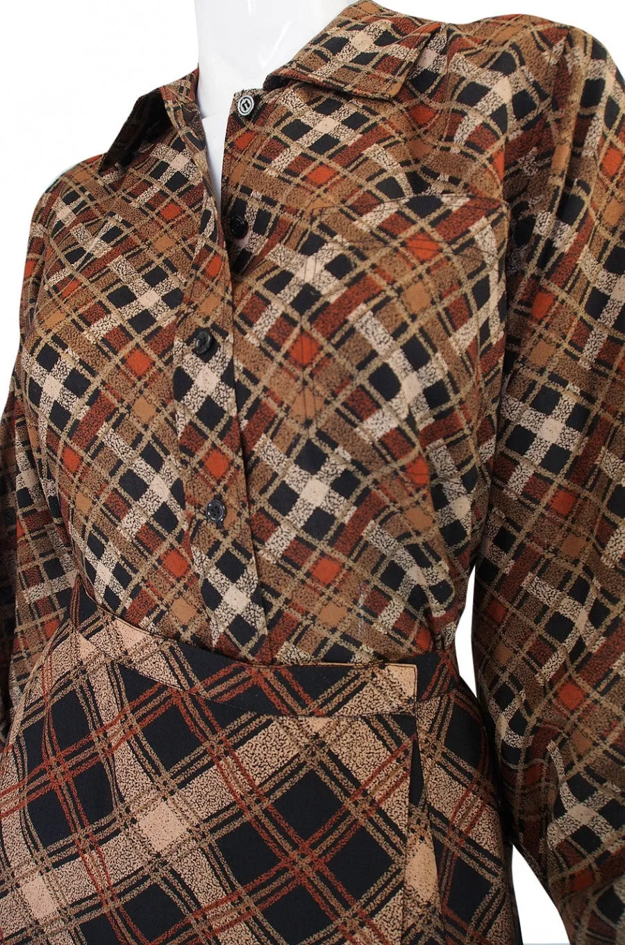 1980s Yves Saint Laurent Plaid Challis Set