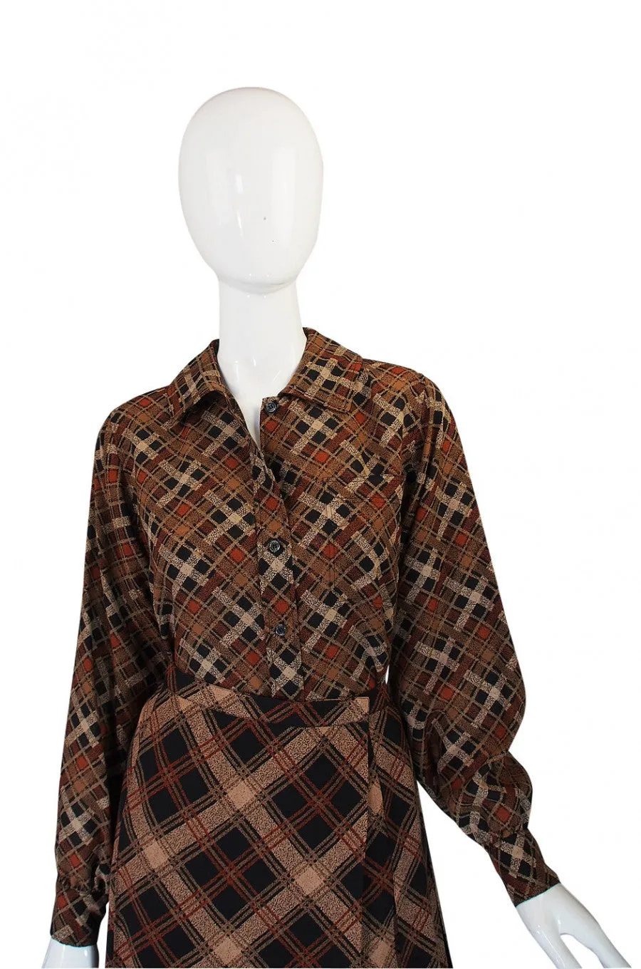 1980s Yves Saint Laurent Plaid Challis Set