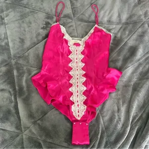 1990s Vintage Victoria’s Secret Teddy One Piece Hot Pink Lace Medium GOLD LABEL