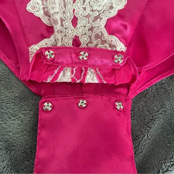 1990s Vintage Victoria’s Secret Teddy One Piece Hot Pink Lace Medium GOLD LABEL