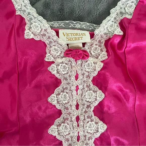 1990s Vintage Victoria’s Secret Teddy One Piece Hot Pink Lace Medium GOLD LABEL