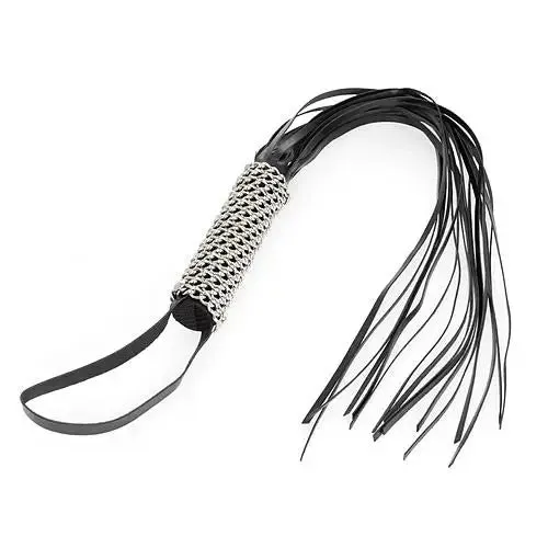 27 Inch Black Leather Whip and Chain-wrapped Handle with 16 Strings