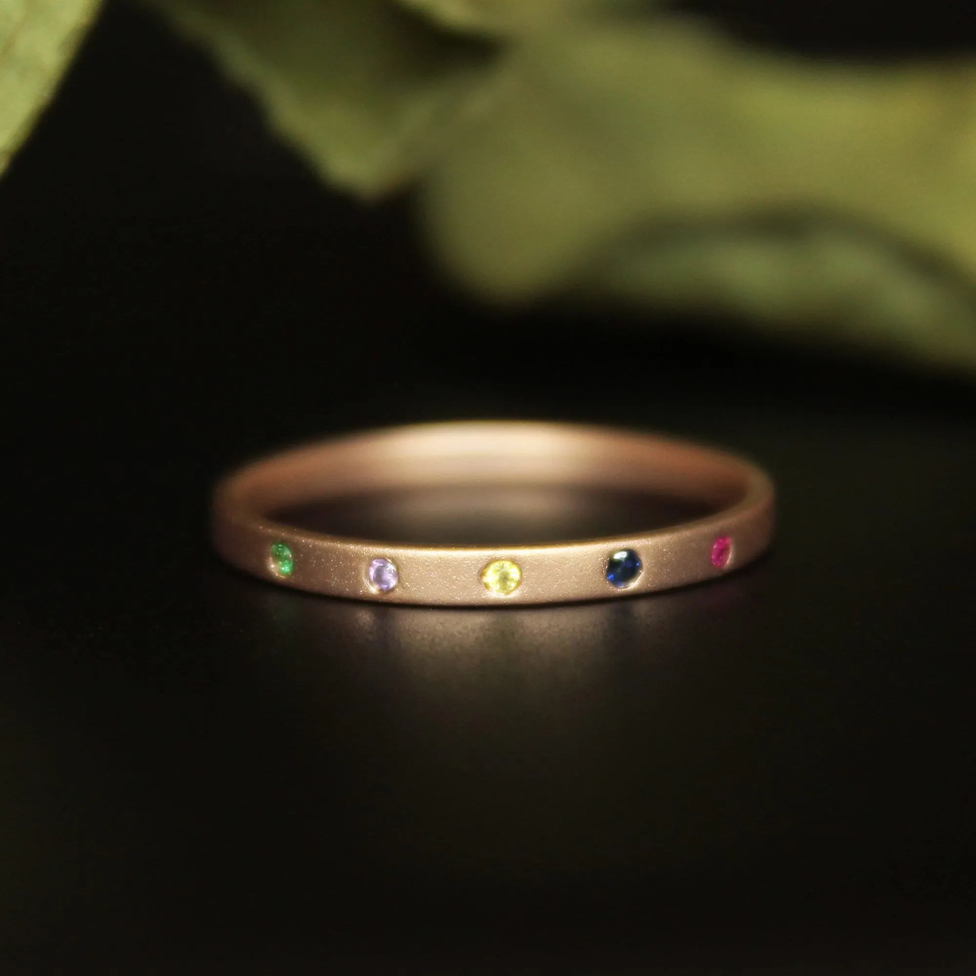 2mm 5 Flush Set Multi Gemstones Band