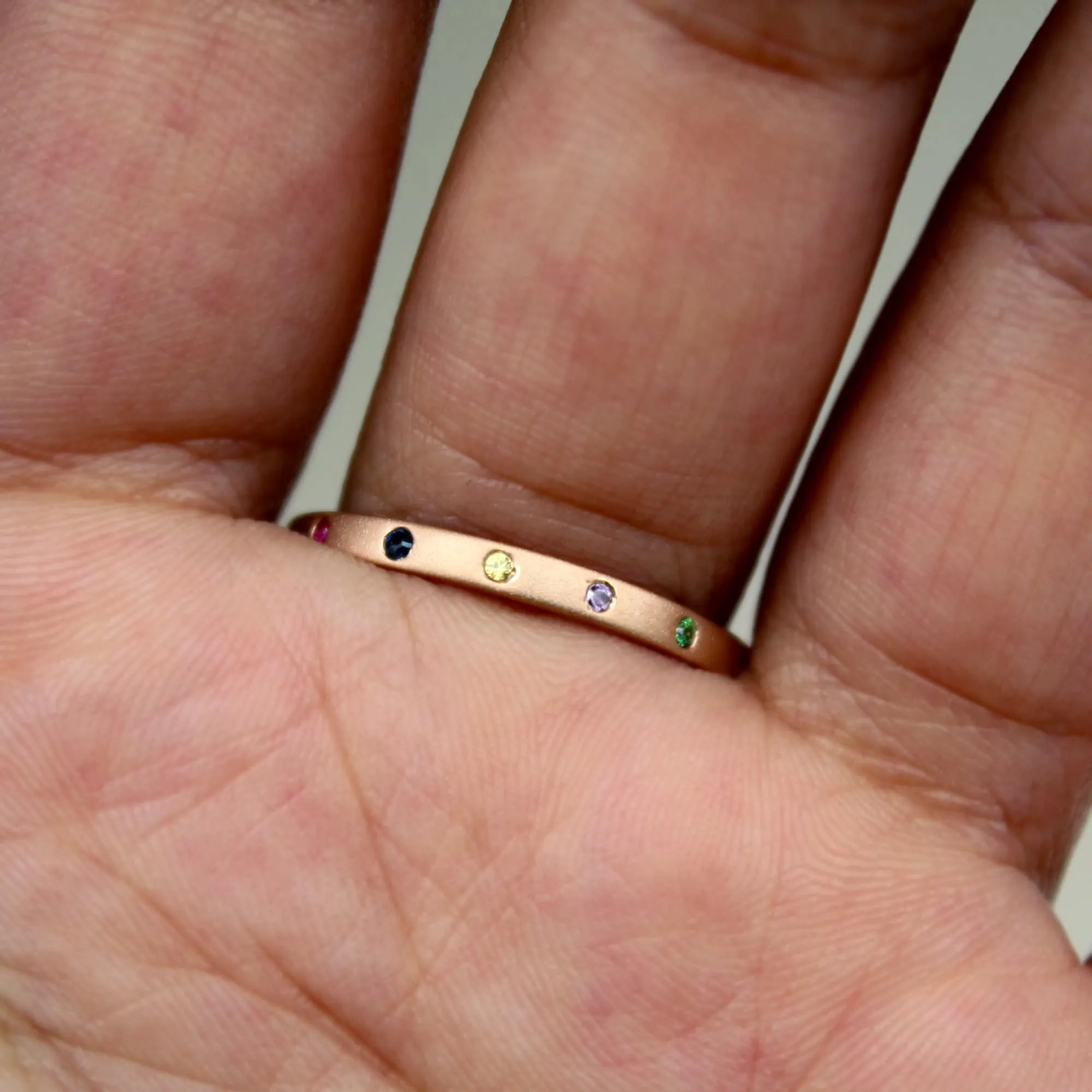 2mm 5 Flush Set Multi Gemstones Band