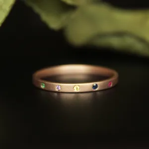 2mm 5 Flush Set Multi Gemstones Band