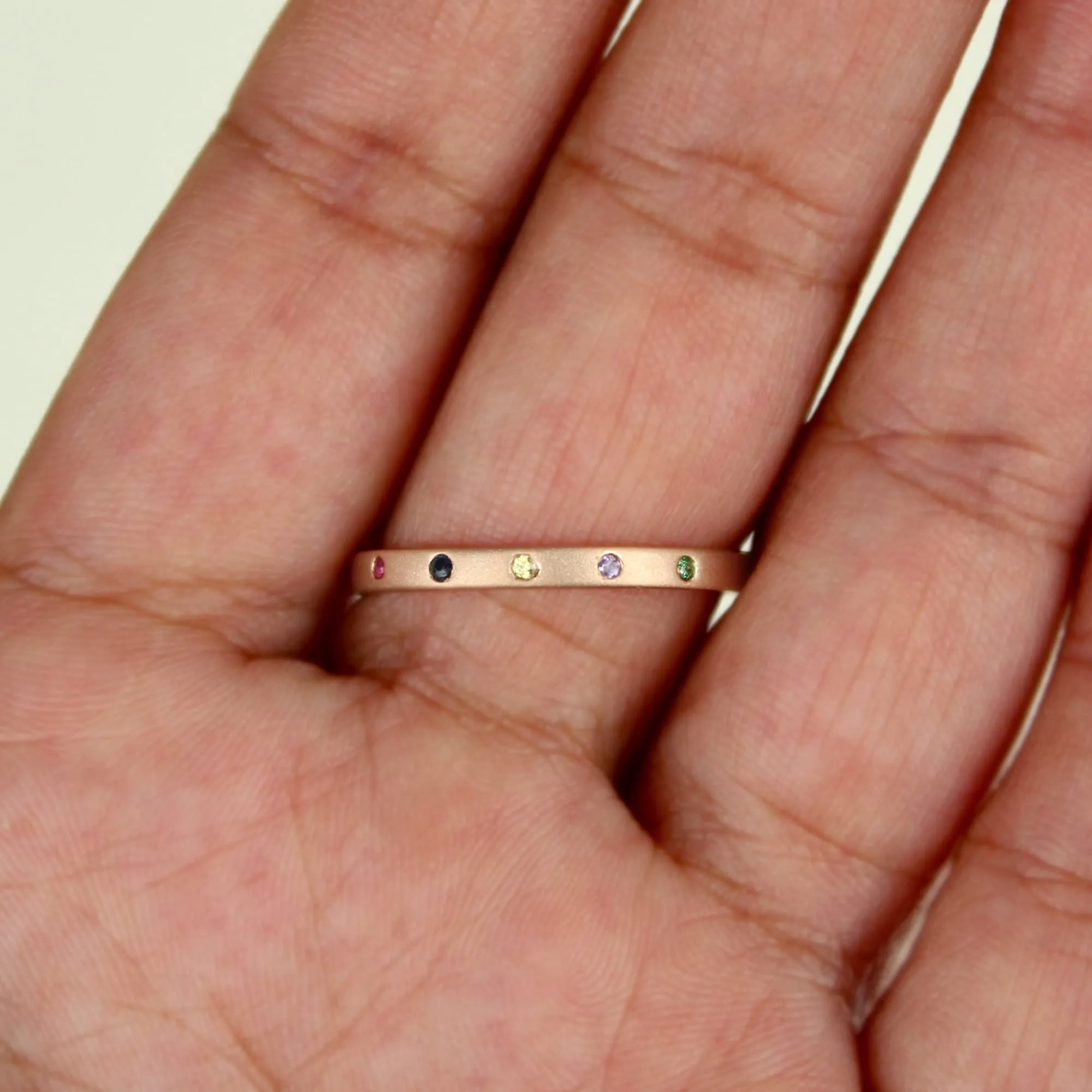 2mm 5 Flush Set Multi Gemstones Band