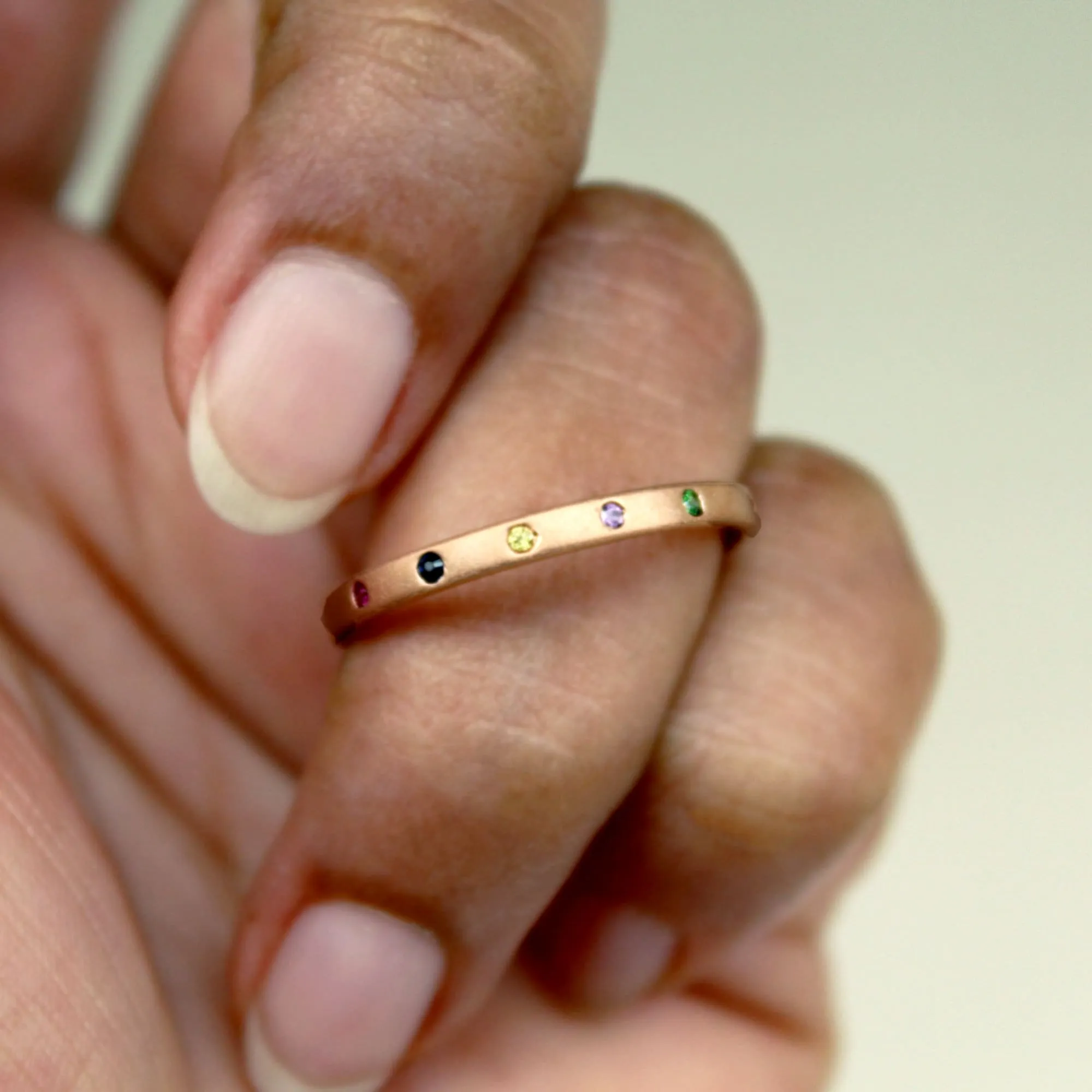 2mm 5 Flush Set Multi Gemstones Band