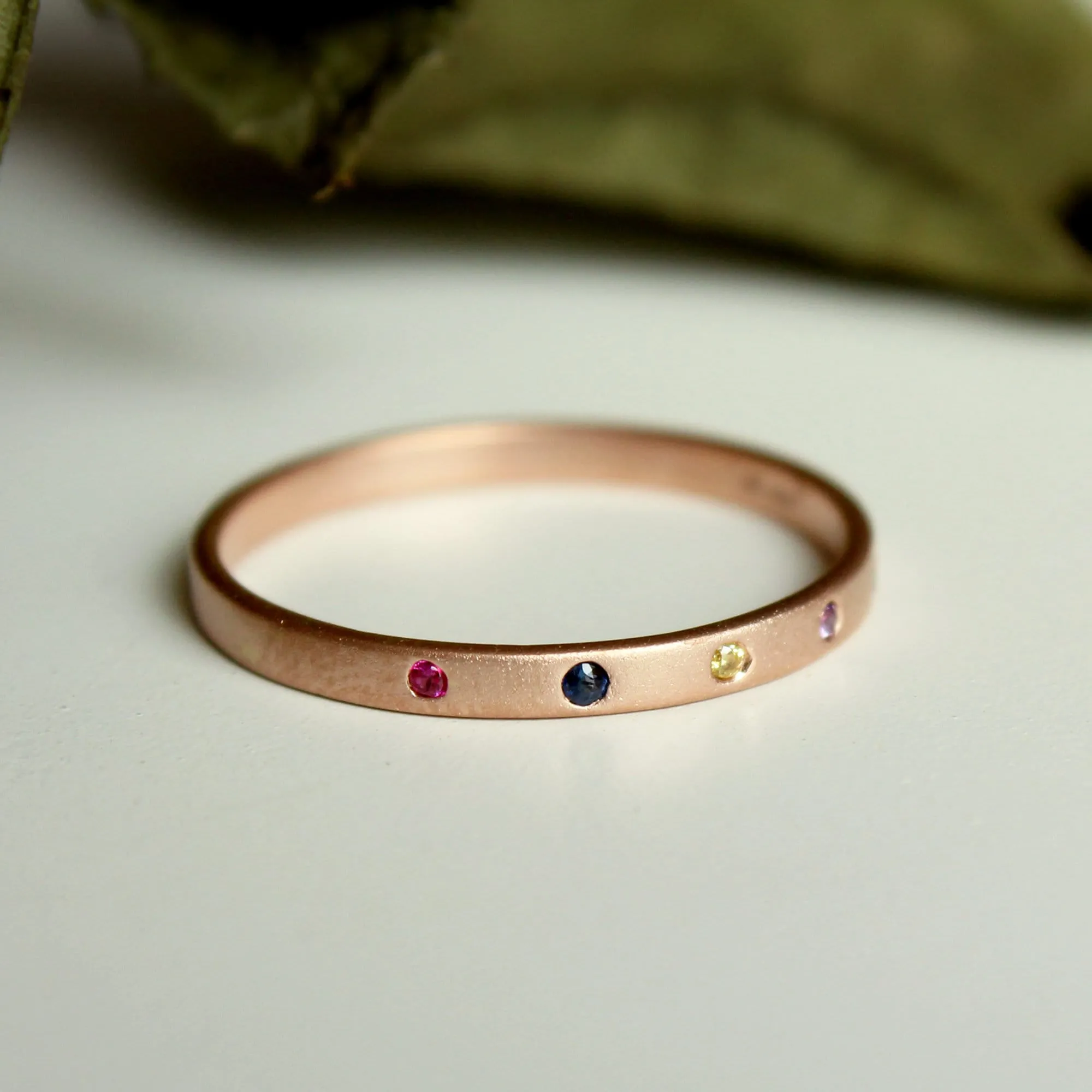 2mm 5 Flush Set Multi Gemstones Band