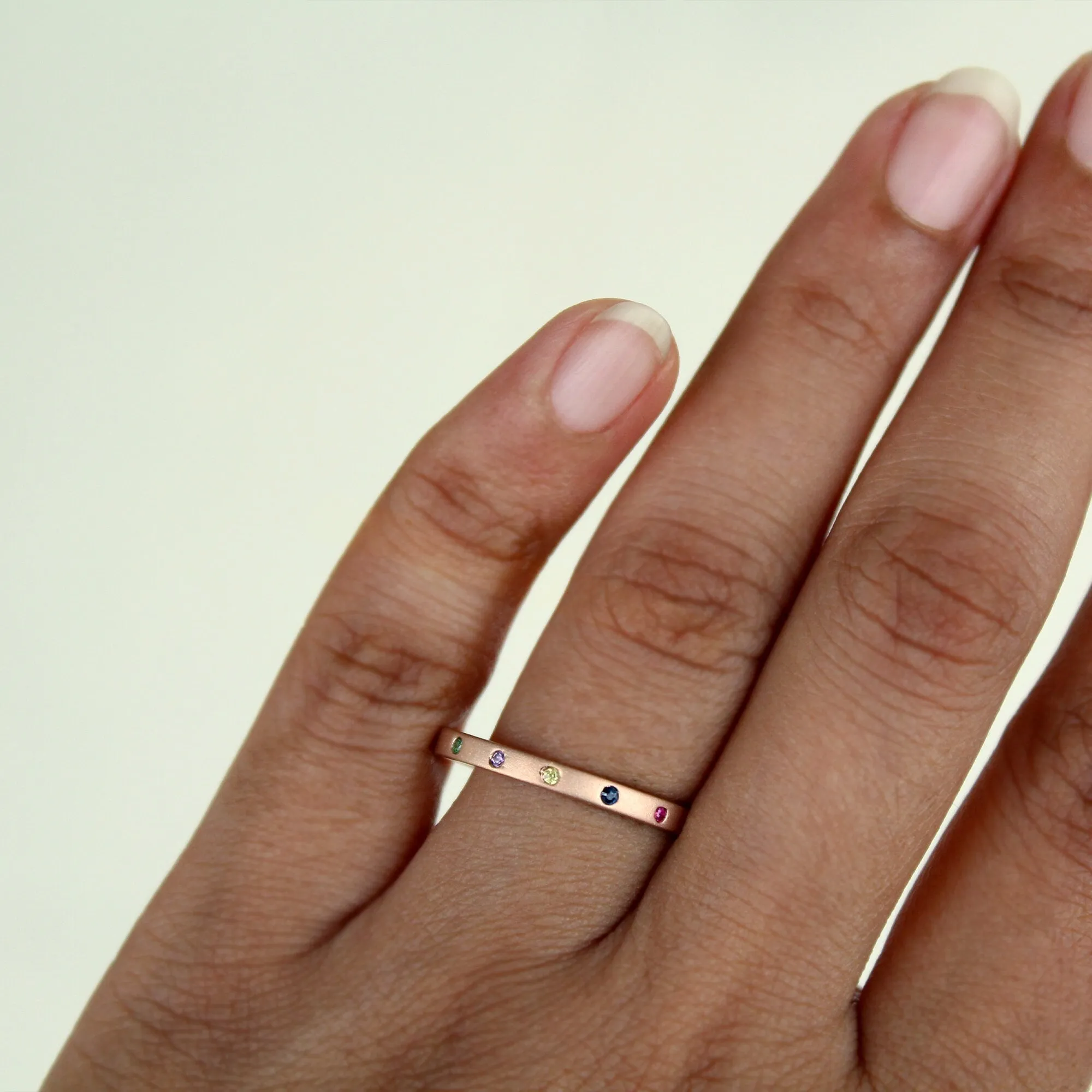 2mm 5 Flush Set Multi Gemstones Band