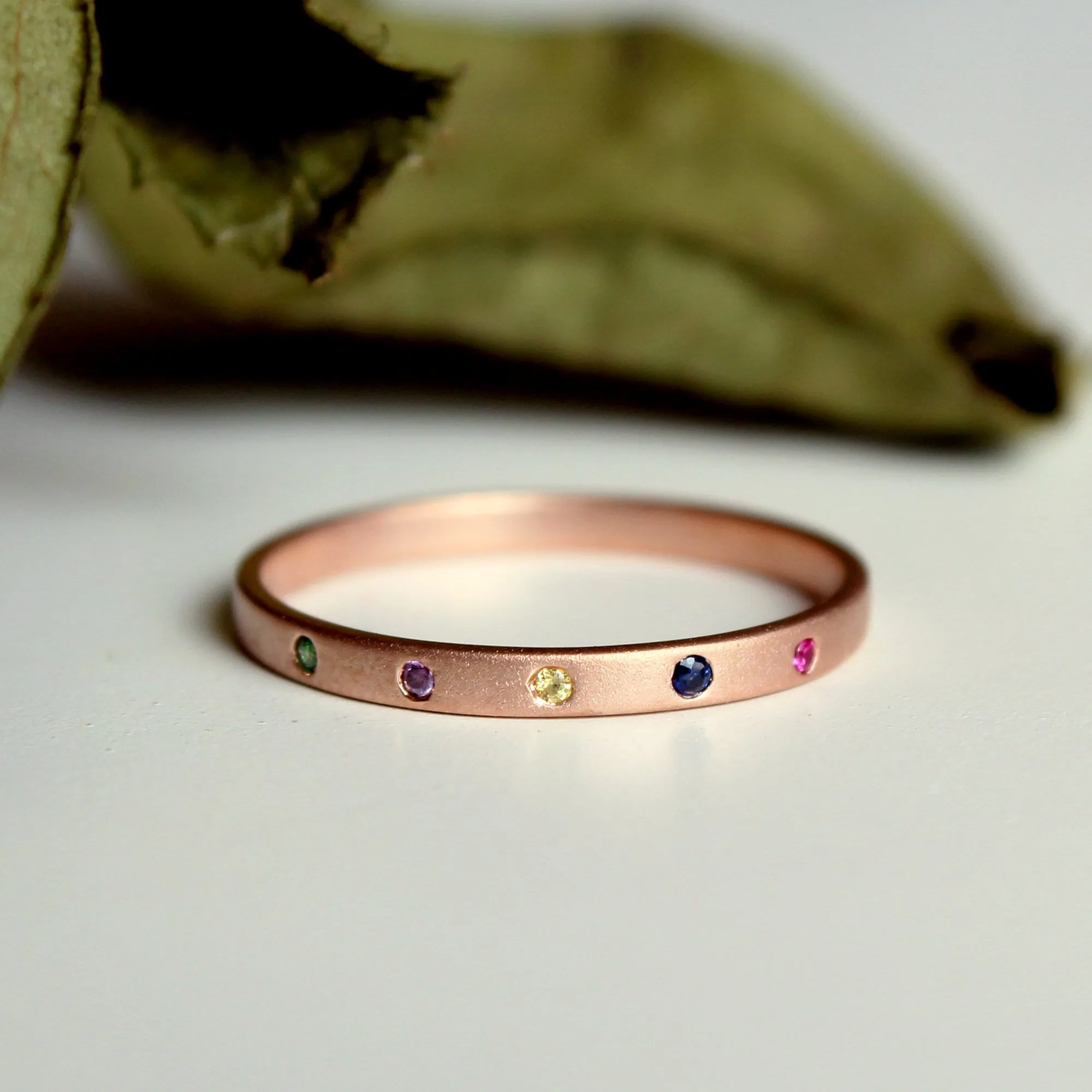 2mm 5 Flush Set Multi Gemstones Band