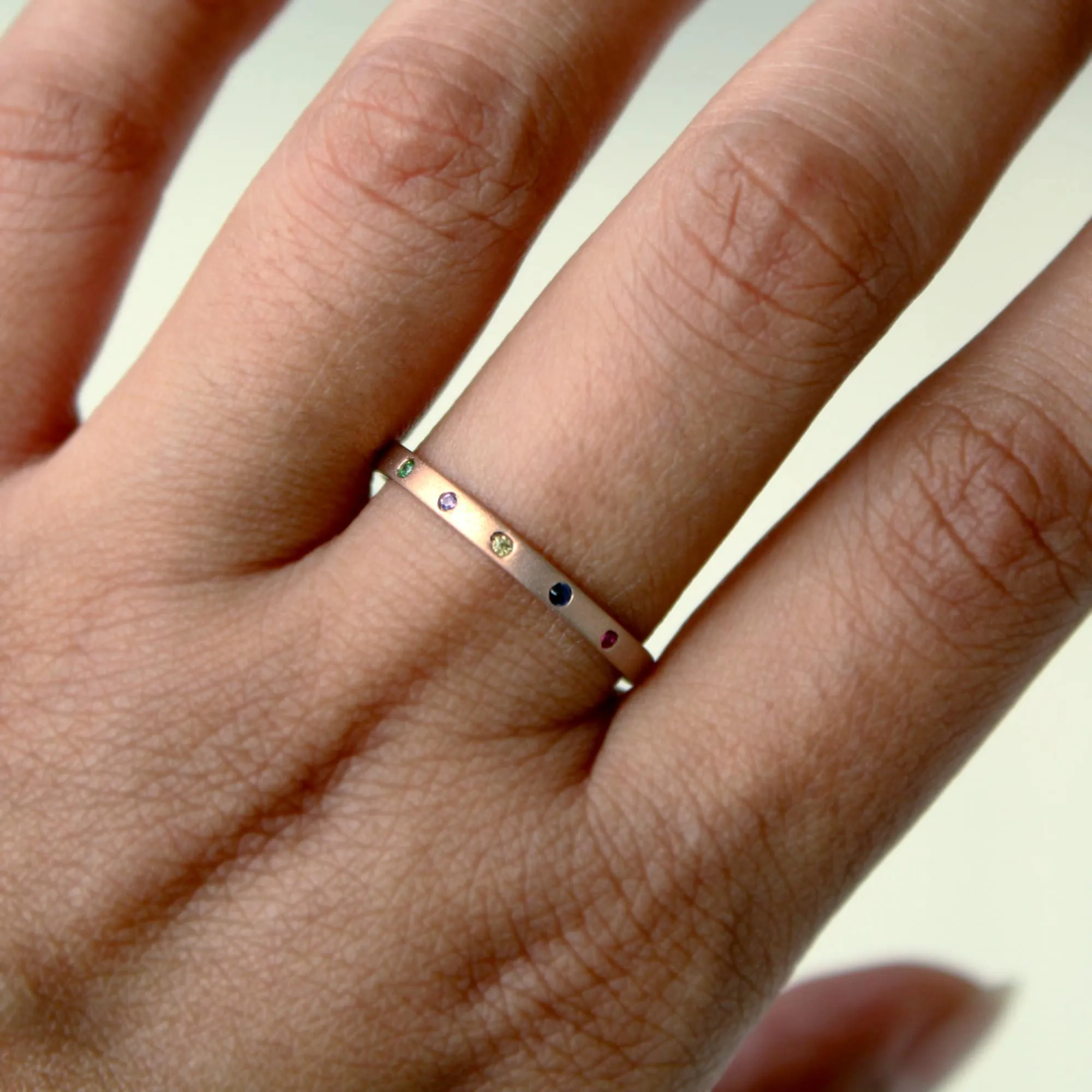 2mm 5 Flush Set Multi Gemstones Band