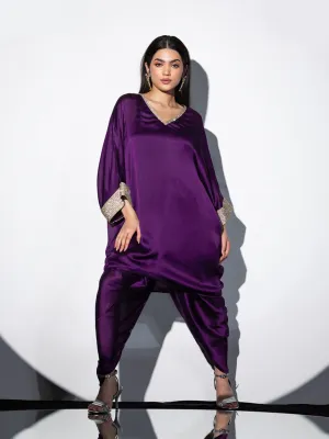 2pcs. SET | Amethyst Purple Diamond studded Top with Dhoti Pants