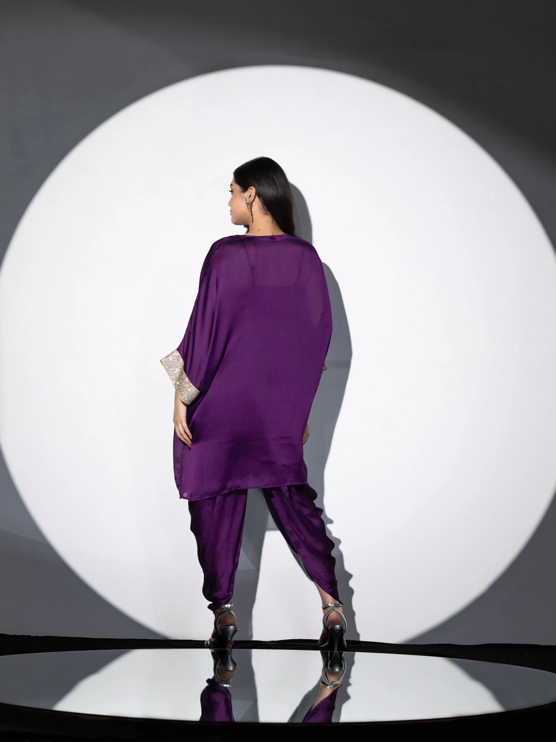2pcs. SET | Amethyst Purple Diamond studded Top with Dhoti Pants