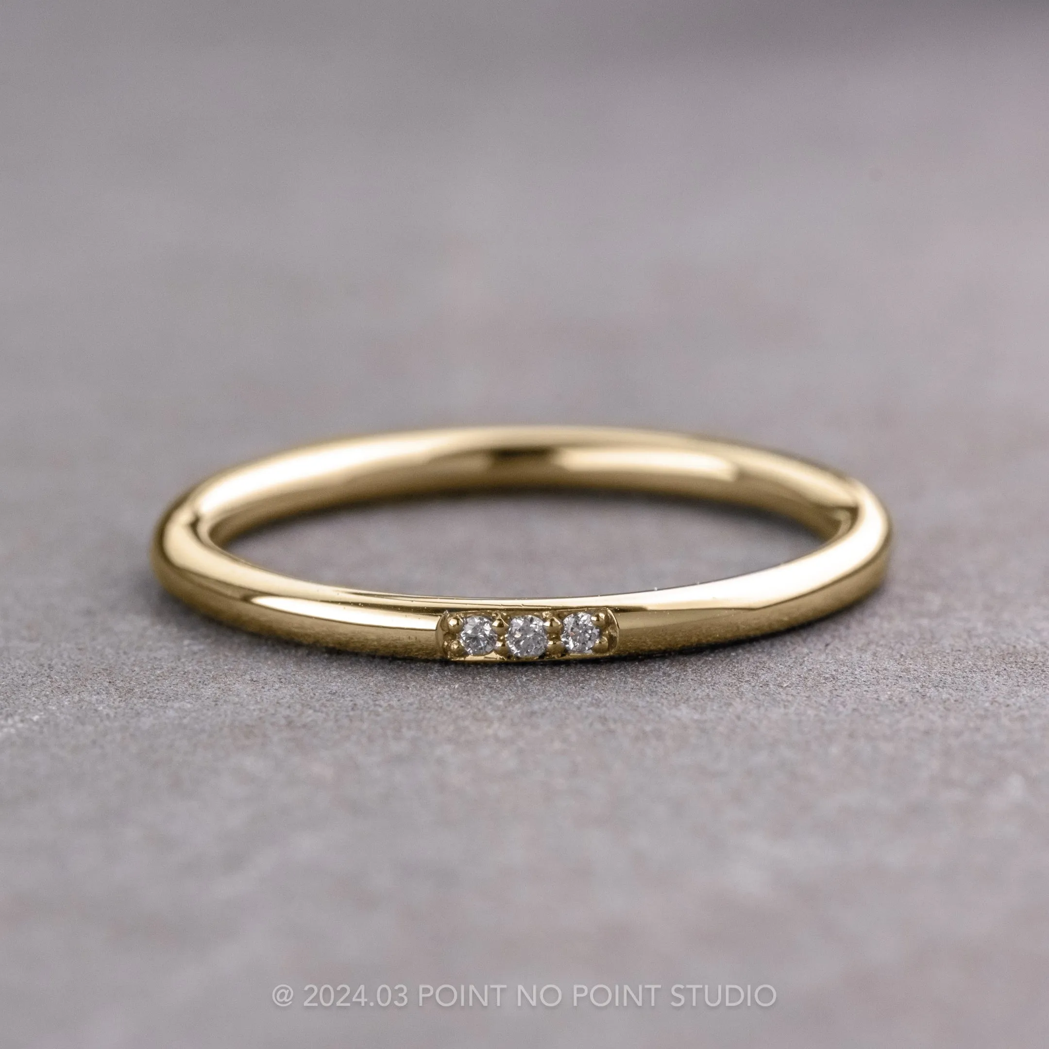 3 Diamond Round Wedding Band, 14k Yellow Gold