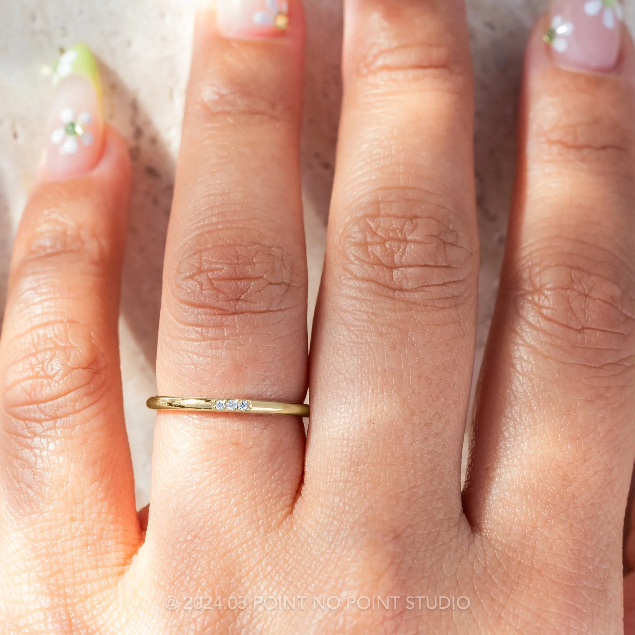 3 Diamond Round Wedding Band, 14k Yellow Gold