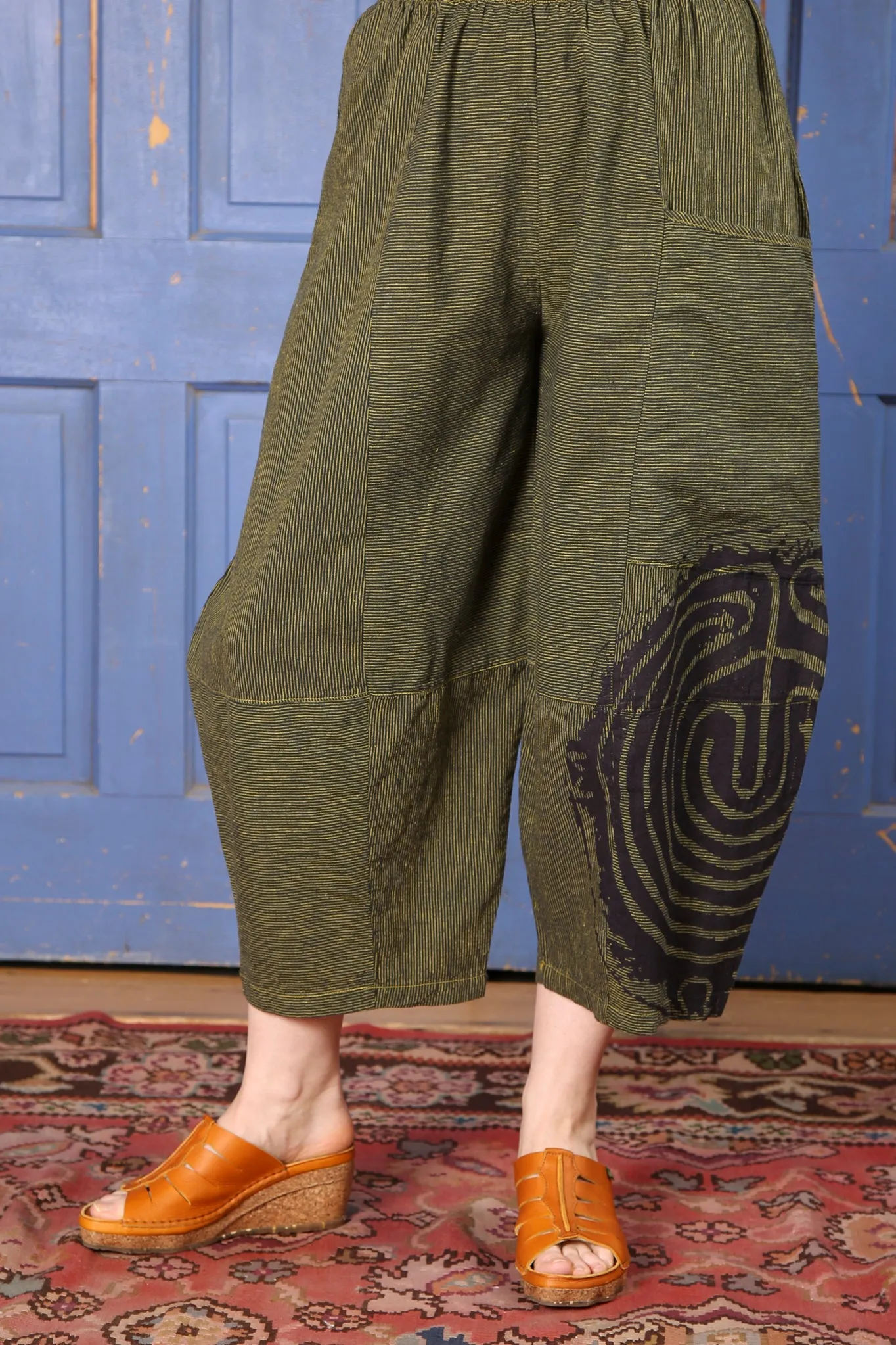 3289 Striped Four Square Pant Citron/Indigo Stripe - Printed-labyrinth