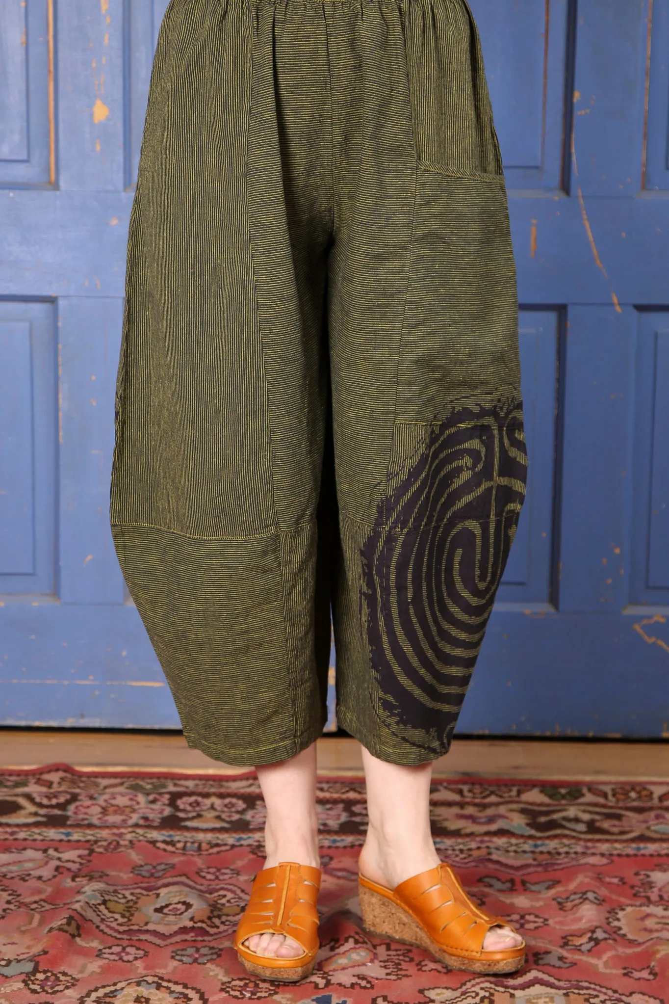 3289 Striped Four Square Pant Citron/Indigo Stripe - Printed-labyrinth