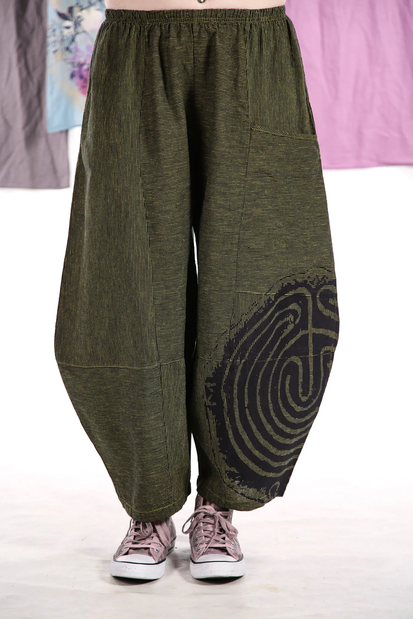 3289 Striped Four Square Pant Citron/Indigo Stripe - Printed-labyrinth