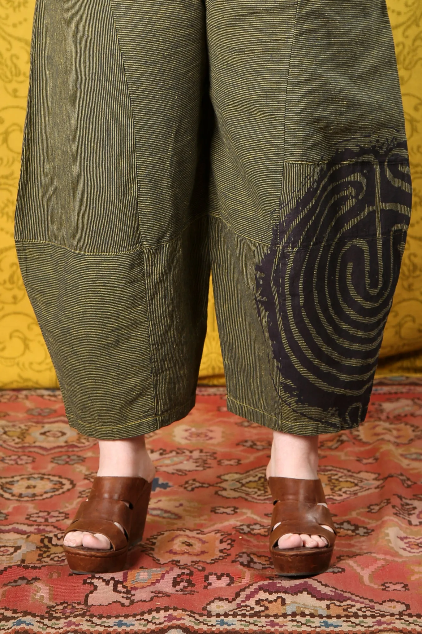 3289 Striped Four Square Pant Citron/Indigo Stripe - Printed-labyrinth