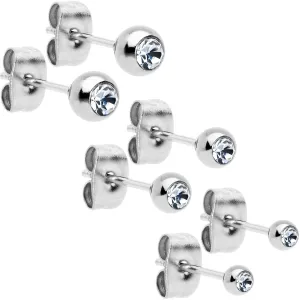 3mm 4mm 5mm Aurora Gem Ball 316L Stainless Steel Stud Earrings 3 Pack