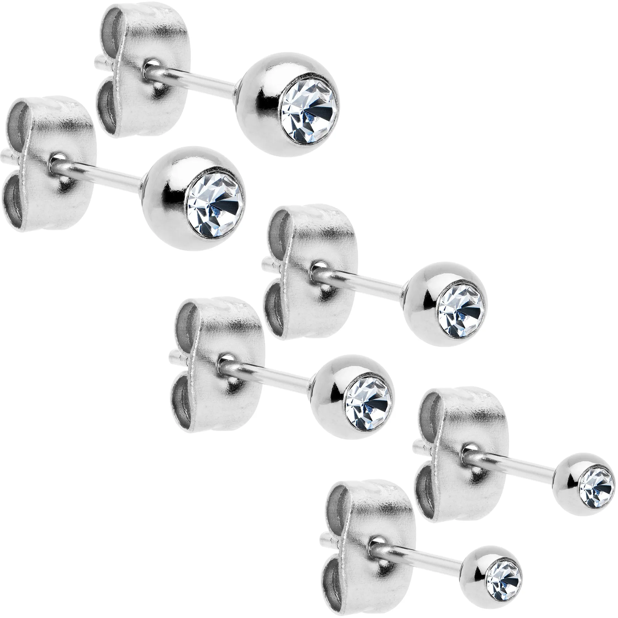 3mm 4mm 5mm Aurora Gem Ball 316L Stainless Steel Stud Earrings 3 Pack