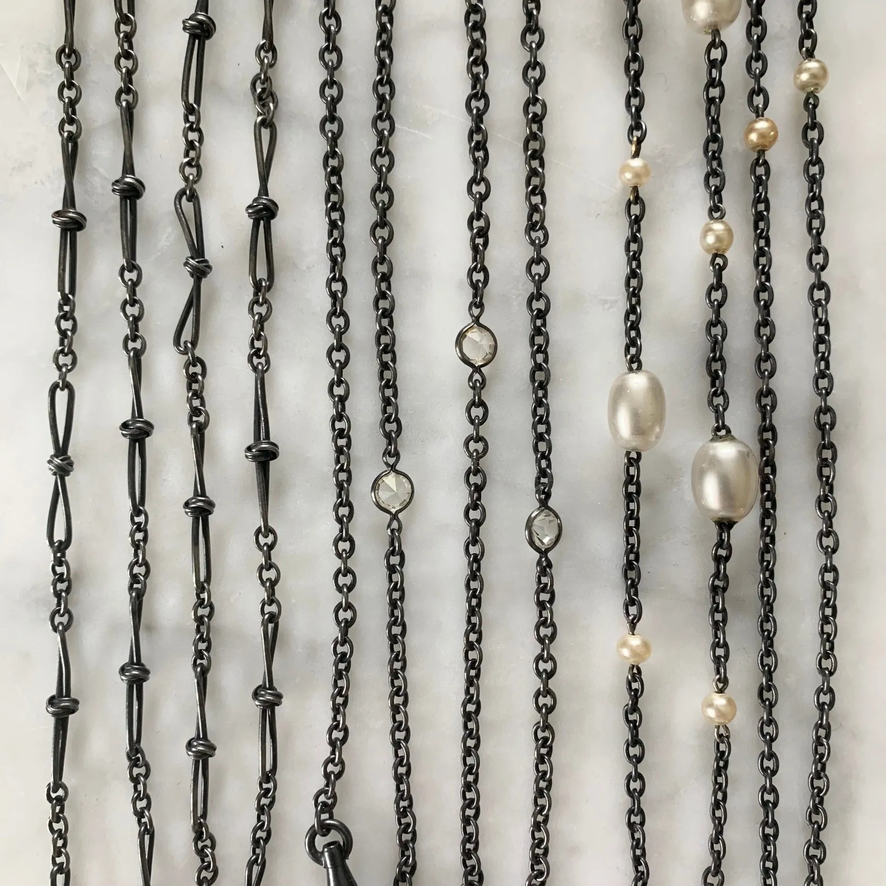 5 Stone Victorian Gunmetal Watch Chain