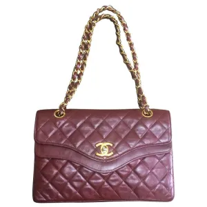 70's, 80's Vintage Chanel wine, bordeaux lambskin rare 2.55 double flap chain shoulder bag. One-of-a-kind bag back in the era.