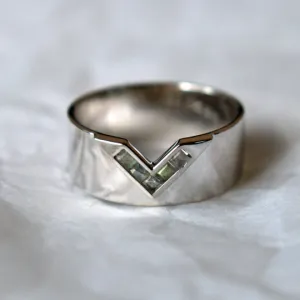 8mm Solid Gold His Wedding Band with Labradorite Set in V Cut