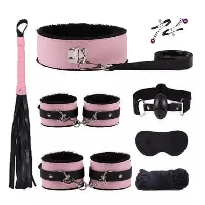 9023DL      8 Pc Purrfectly Pink Plush Bondage Fantasy Set
