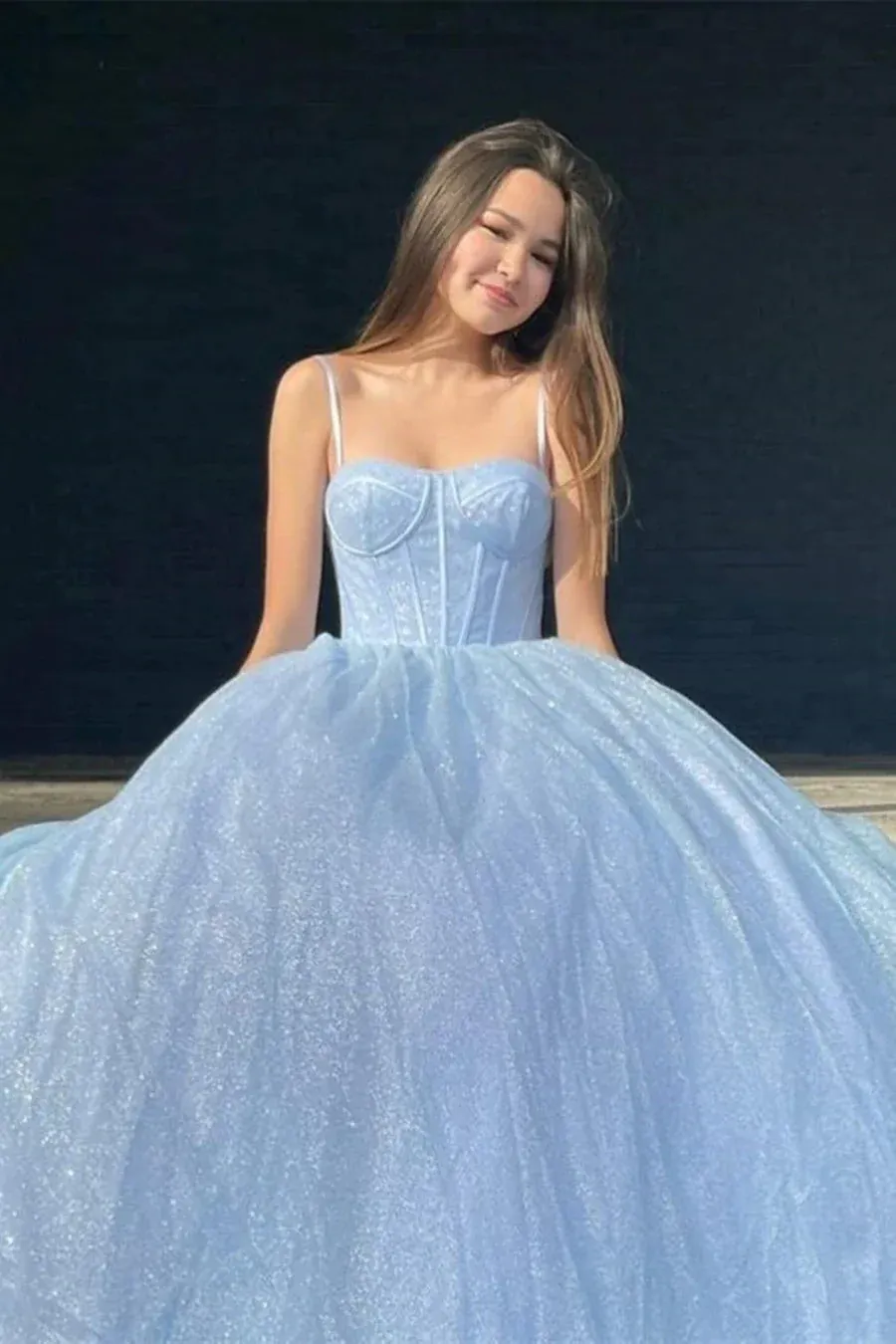 A Line Lilac Shiny Prom Dresses 2025 Spaghetti Straps Tulle Long Formal Dress