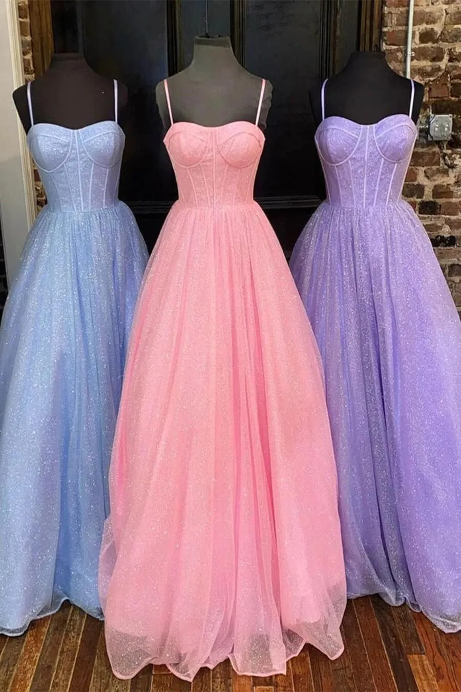 A Line Lilac Shiny Prom Dresses 2025 Spaghetti Straps Tulle Long Formal Dress