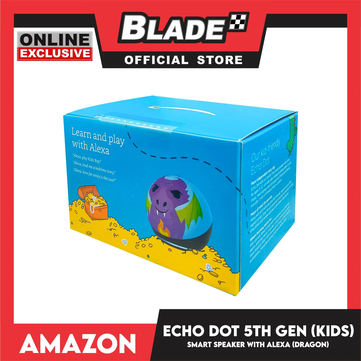 Amazon Echo Dot 5th Gen (Kids) Smart Speaker with Alexa (Dragon) For Age 3 
