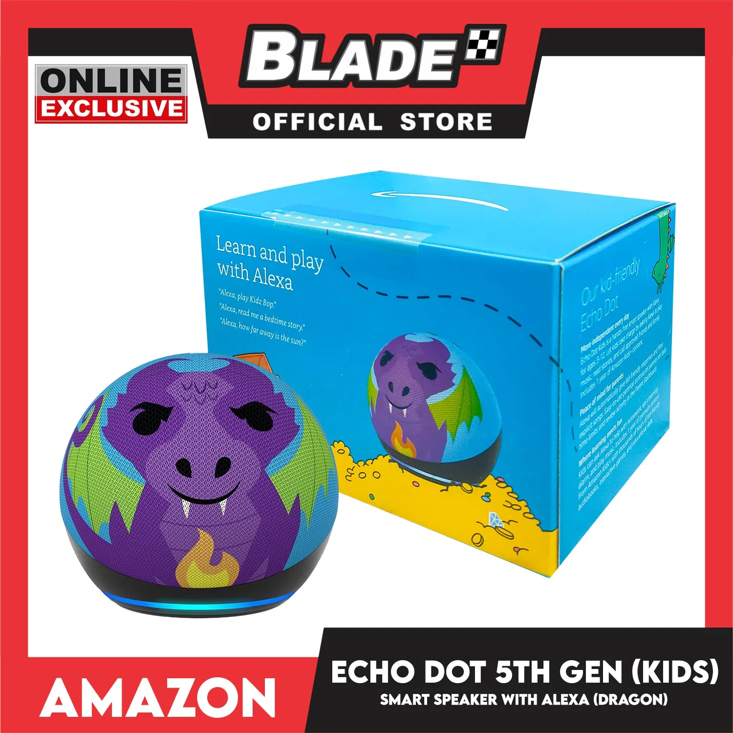 Amazon Echo Dot 5th Gen (Kids) Smart Speaker with Alexa (Dragon) For Age 3 